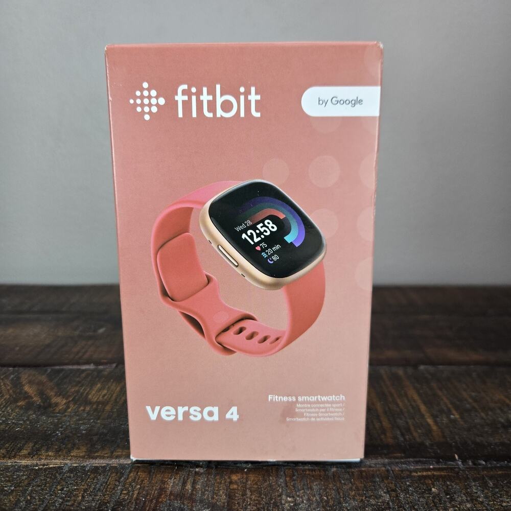 Fitbit Versa 4 Fitness Smartwatch Copper Rose Aluminum Pink Sand Band 2 Bands